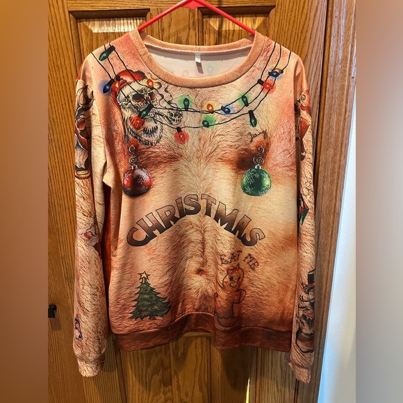 Men’s med Large Ugly Christmas’s Sweater Hairy Back Funny Holiday leg lamp Skull - Picture 1 of 8